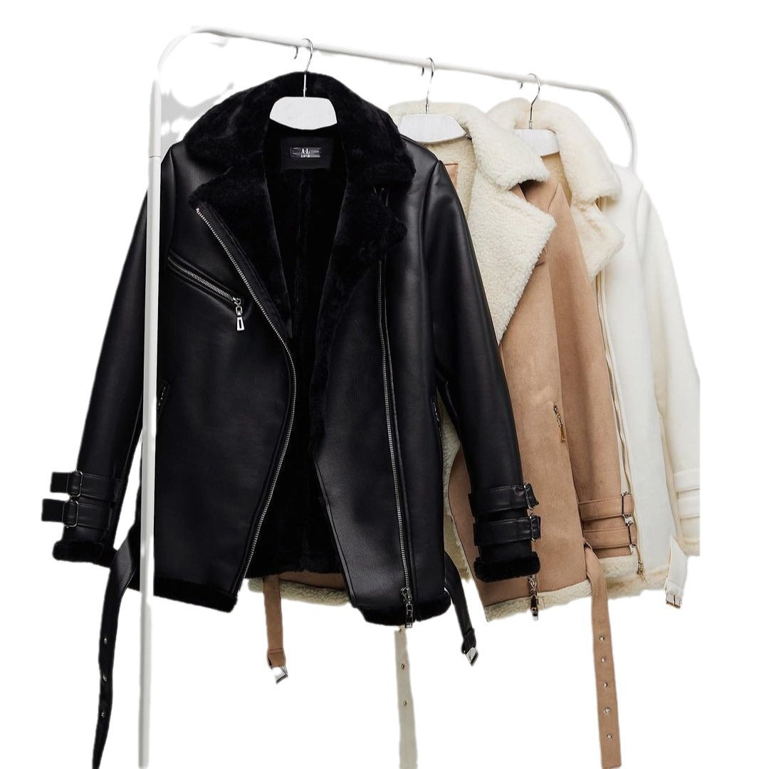 Trendy synthetic leather jacket for women with soft lining and side zippers Lune London