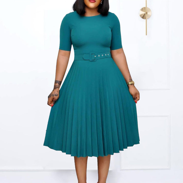 Pleated dress for women with a fitted belt and short sleeves Lune London