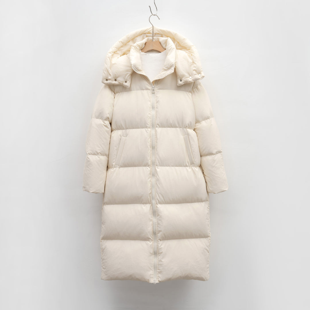 Ladies Long and Bulky Down Coat with Removable Hood and Side Pockets Lune London