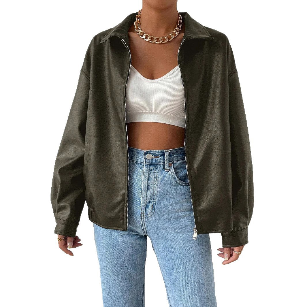 Casual faux leather jacket for women with a modern cut and a zipper Lune London