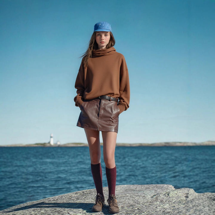 Casual knitted sweater for women with asymmetric collar Lune London