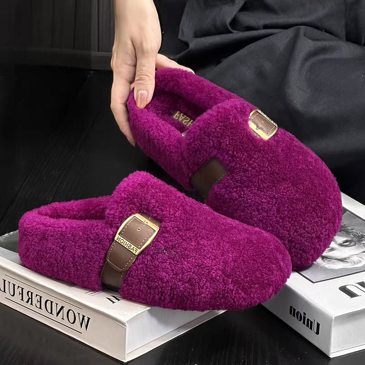 Ladies soft slippers with trendy buckle detail and comfortable sole Lune London