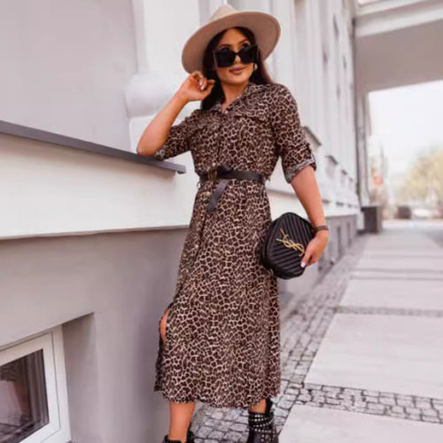 Women Elegant leopard print shirt dress Lune London