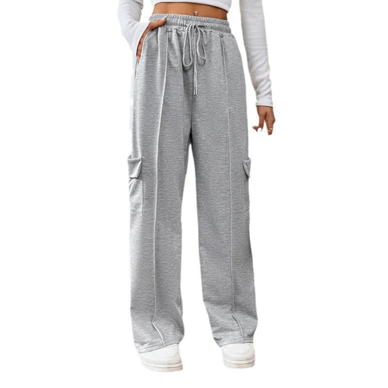 Wide cargo pants for women with elastic waist and practical side pockets Lune London