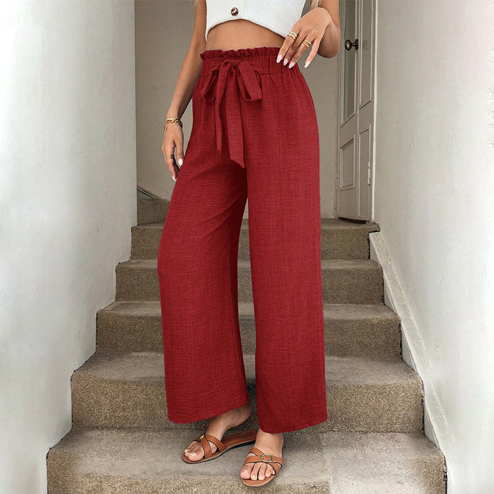 Pantalons en tissu large décontractés pour femmes avec taille élastique et ceinture à nouer Chic & Stil