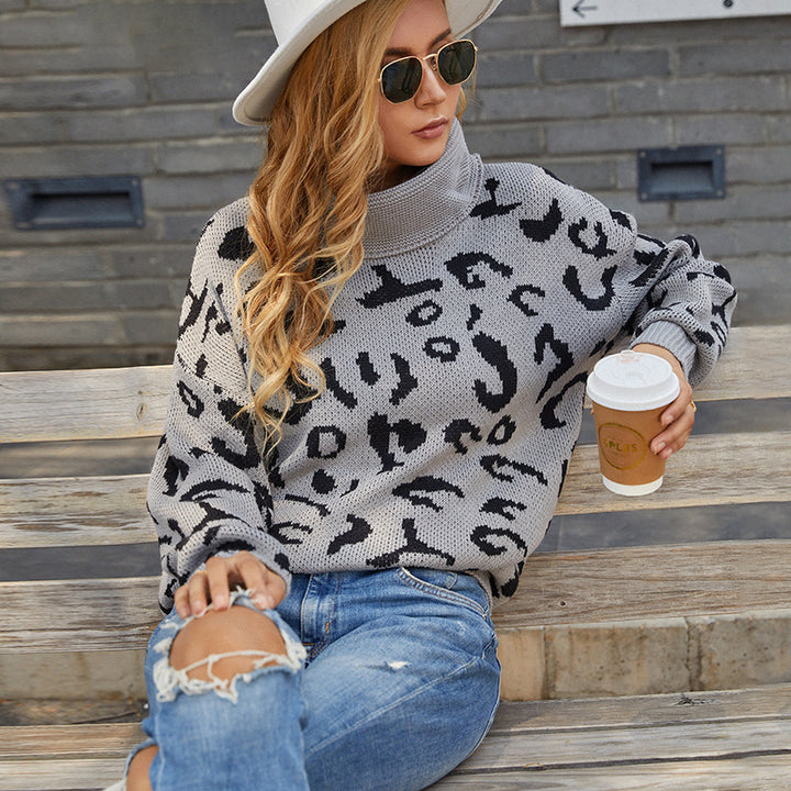 Ladies oversized comfortable sweater with a trendy leopard pattern Lune London