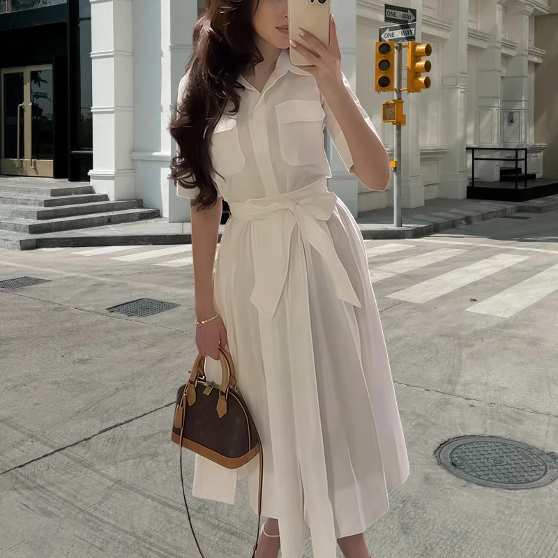 Shirt dress for women with cinched belt and classic details Lune London