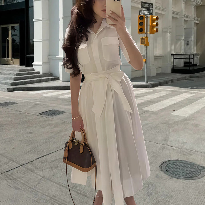 Shirt dress for women with cinched belt and classic details Lune London