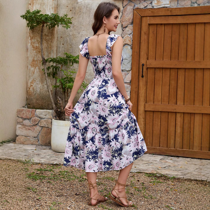 Ladies Flowers Ruffle Maxi Dress Lune London