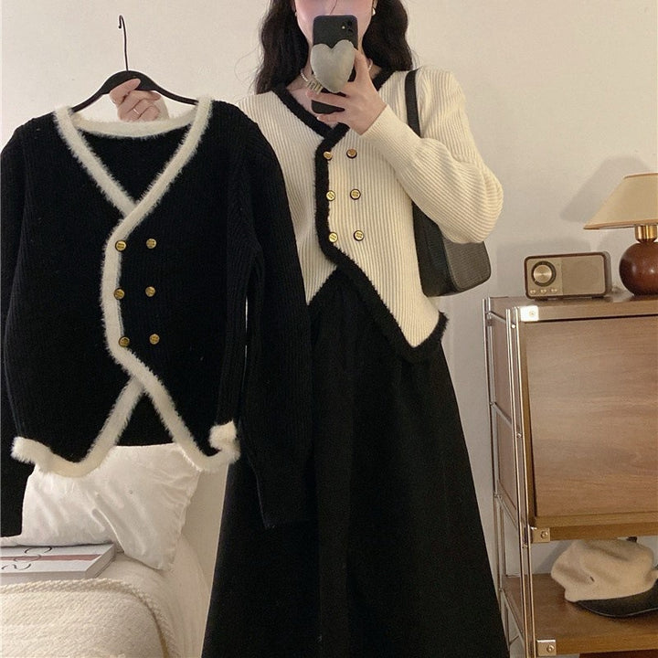 Cardigan élégant pour femmes avec un ourlet contrastant et des détails de boutons Chic & Stil