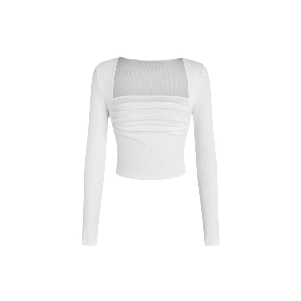 Cropped long sleeve blouse for women with a sophisticated draped design and trendy round neck Chic & Stil