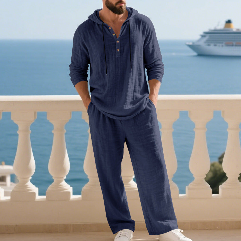 Men's Casual Linen Hoodie Set with Practical Pockets and Relaxed Fit Lune London