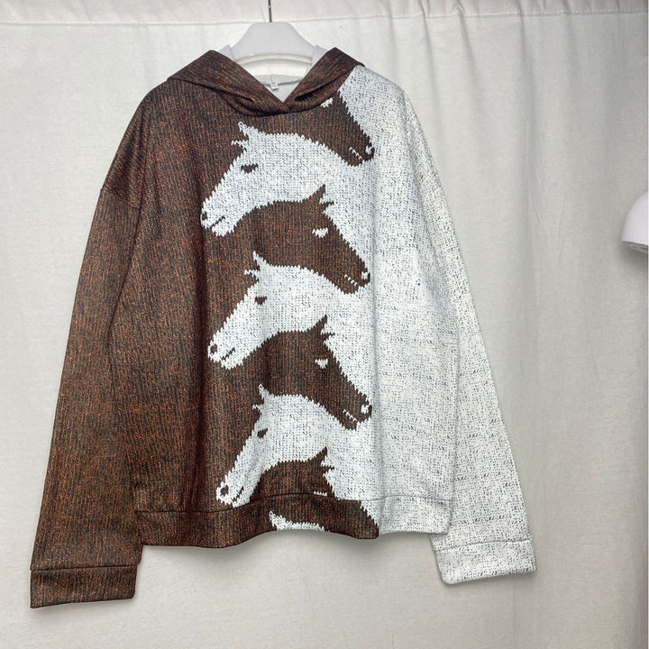 Ladies Comfortable Hoodie with Chic Horse Pattern and Style