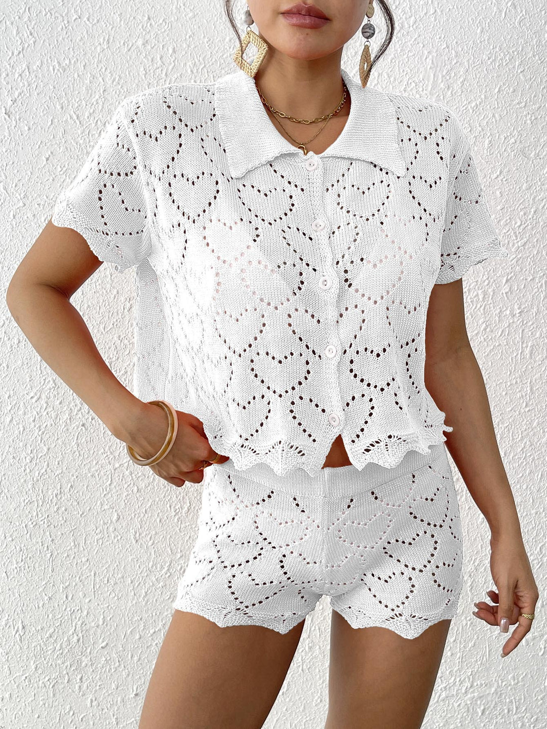 Women short knitted heart pattern set Lune London