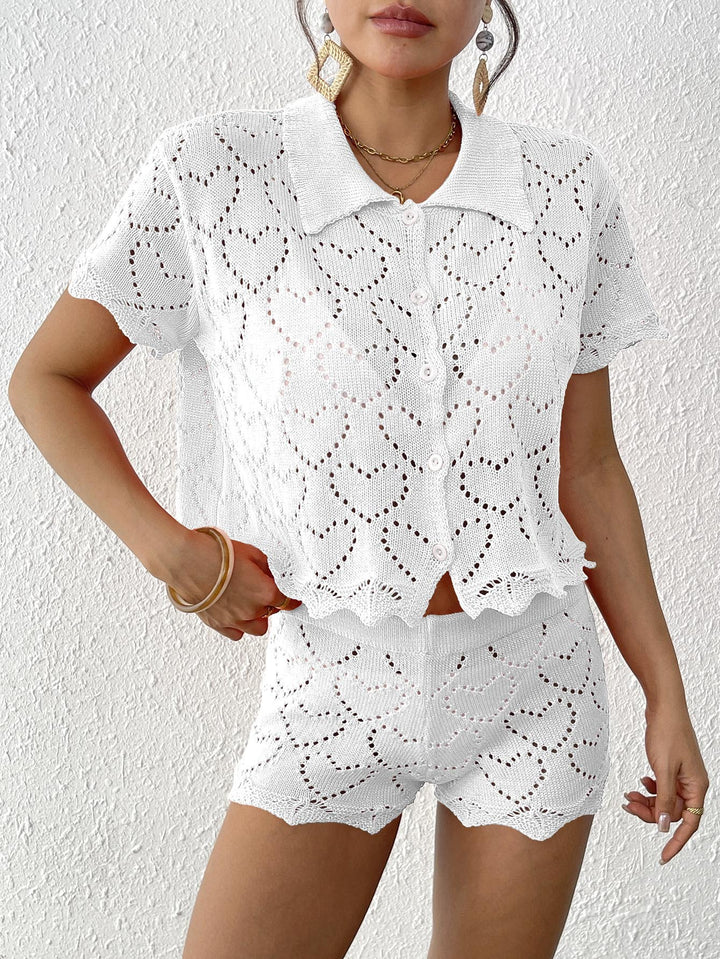 Women short knitted heart pattern set Lune London