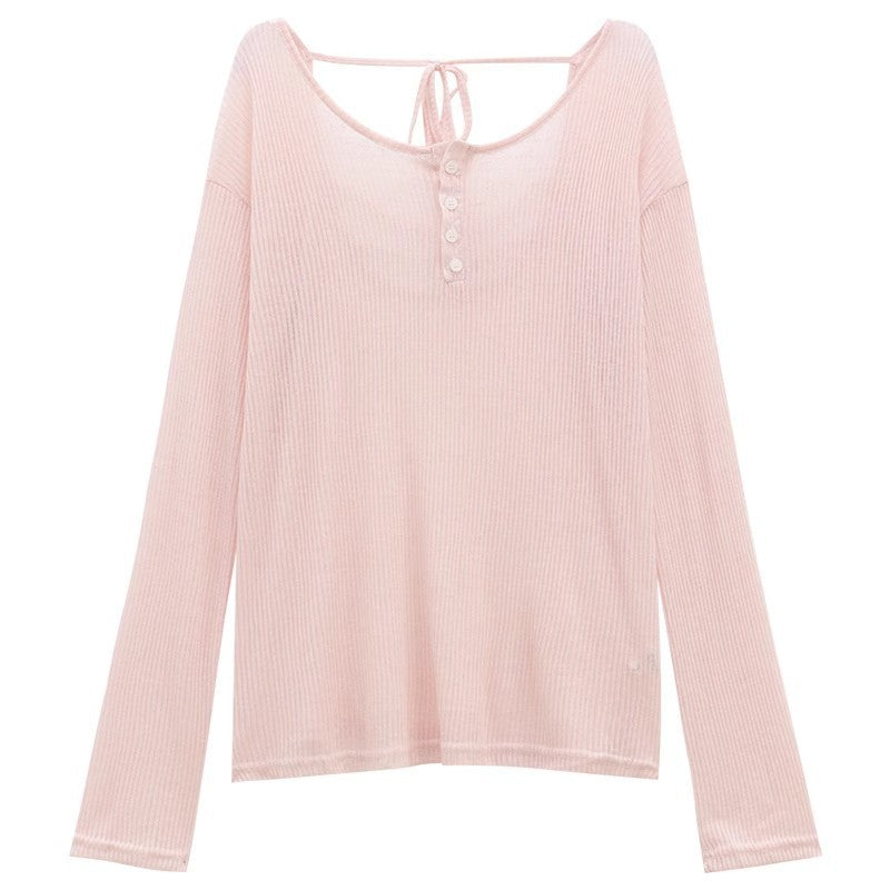 Women's casual long-sleeve shirt with decorative back cutout Chic & Stil