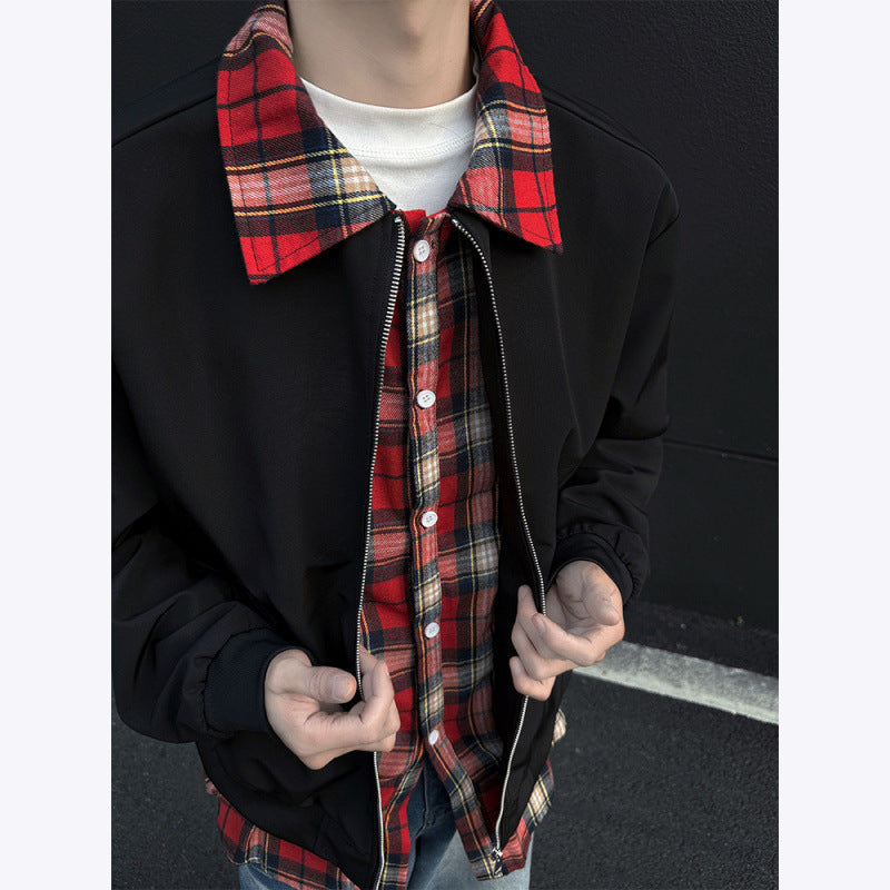 Trendy bomber jacket for men with a high collar in plaid Lune London