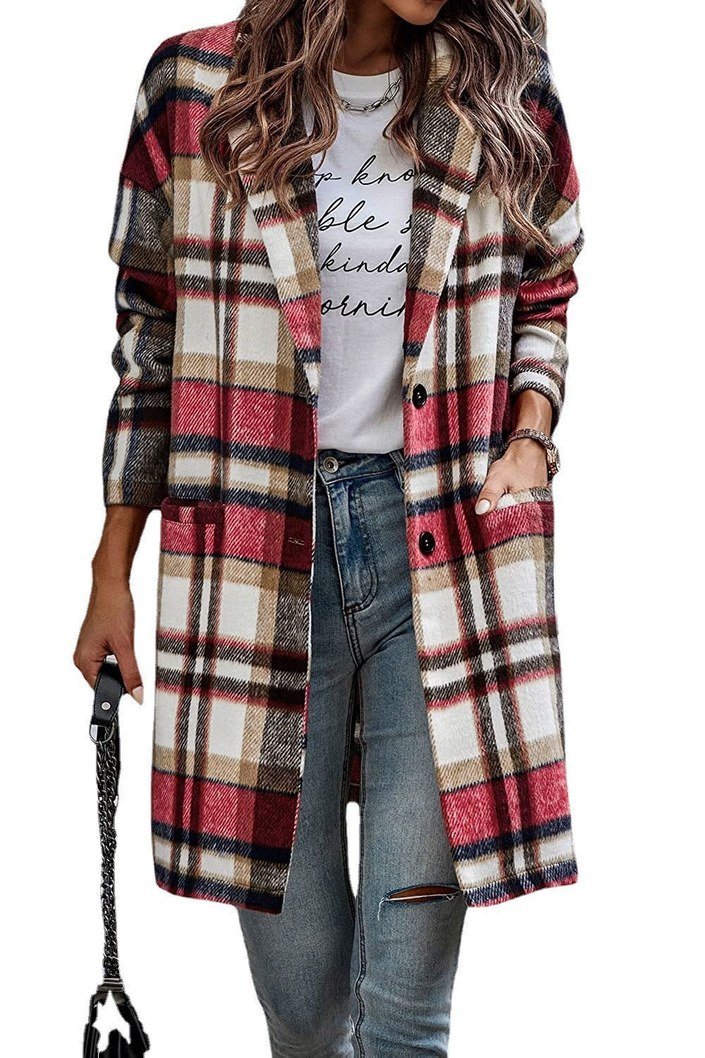 Oversized plaid coat for women with stylish pockets and turned-down collar Lune London