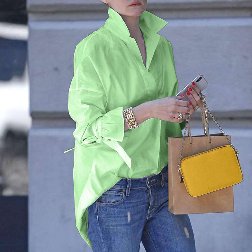 Blouse for ladies with high collar and asymmetric hem Lune London