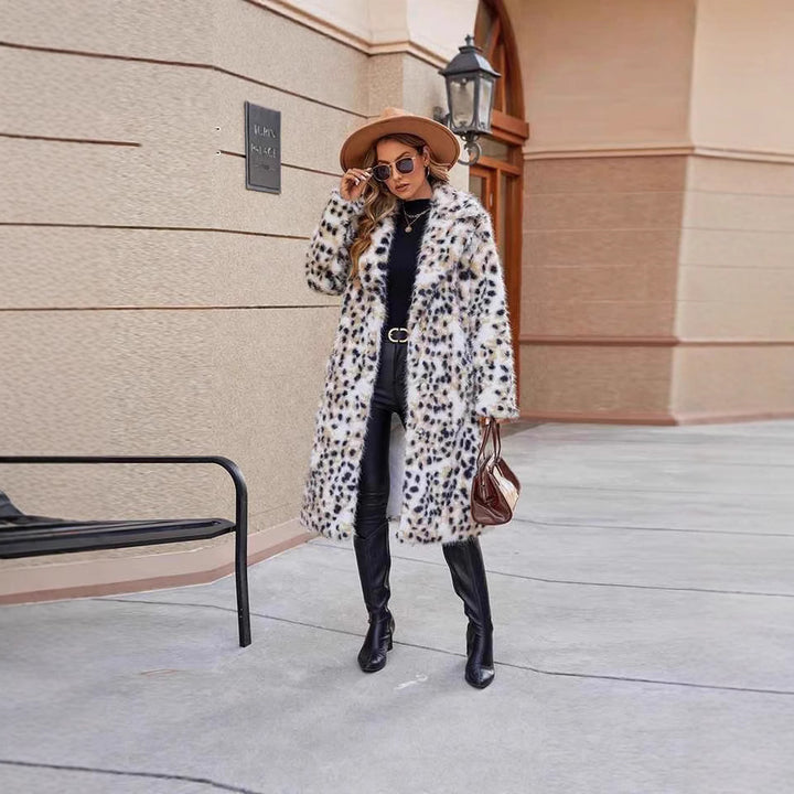Ladies Cozy Leopard Coat with Belt and Chic Collar