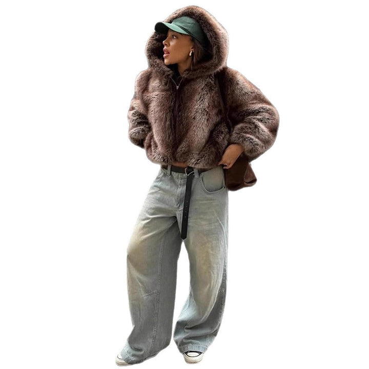 Women's Cozy Faux Fur Jacket with Hood Lune London