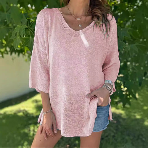 Women’s airy knitted top with an oversized cut and V-neck Lune London