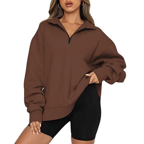 Oversized zip-up pullover for women with high collar Lune London