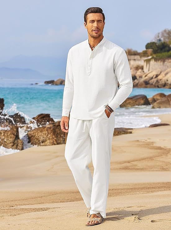 Light beach pants for men and stylish long sleeve shirt Lune London