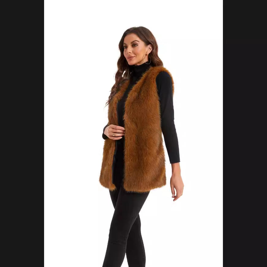Ladies Soft Synthetic Fur Gilet with Open Design and Side Pockets Lune London