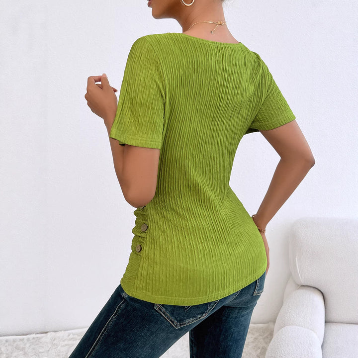 Chic & Stil Women's Wrap Top with Ruching and Side Snap Buttons