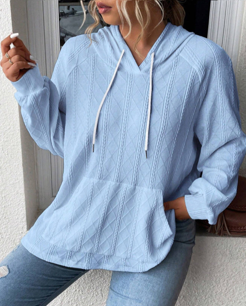 Women's Large Knit Hoodie with V-Neck and Stylish Chic Hood