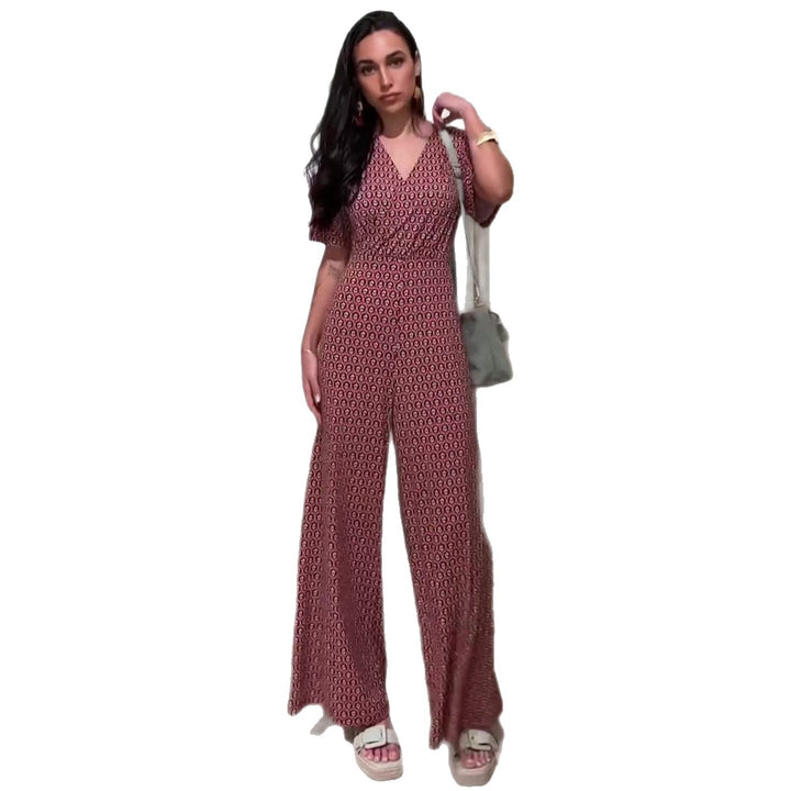 Women's jumpsuit with elastic waistband and deep V-neck Lune London