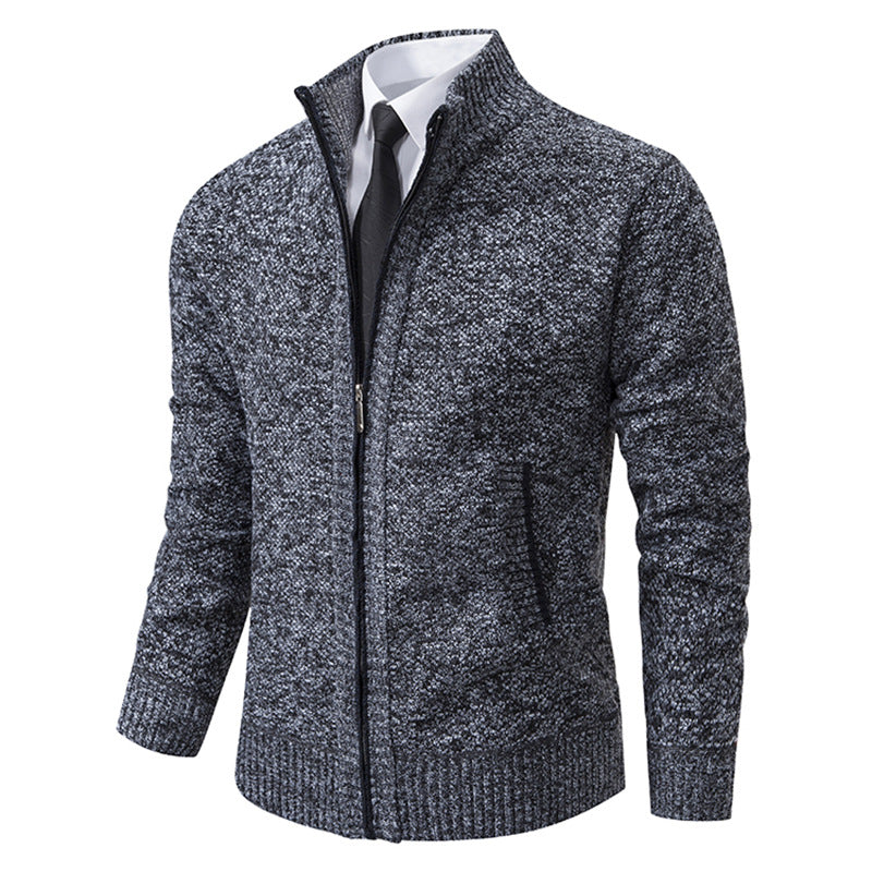 Elegant knitted jacket for men with high collar and practical zipper Lune London