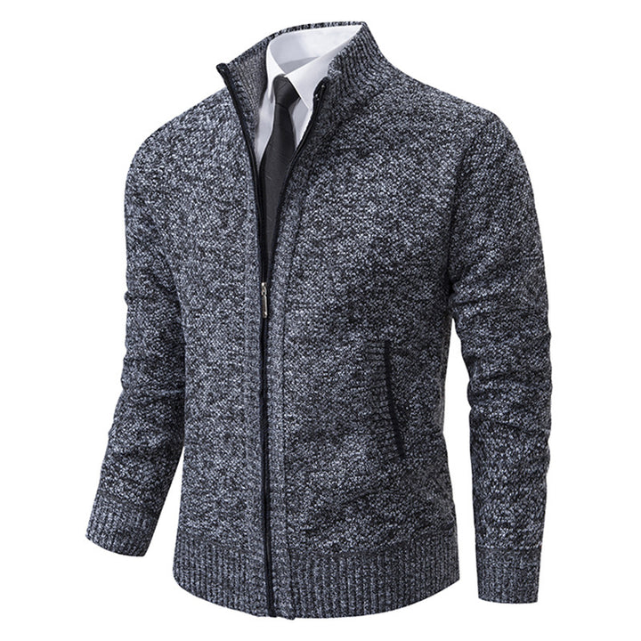 Elegant knitted jacket for men with high collar and practical zipper Lune London