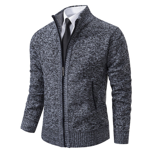 Elegant knitted jacket for men with high collar and practical zipper Lune London