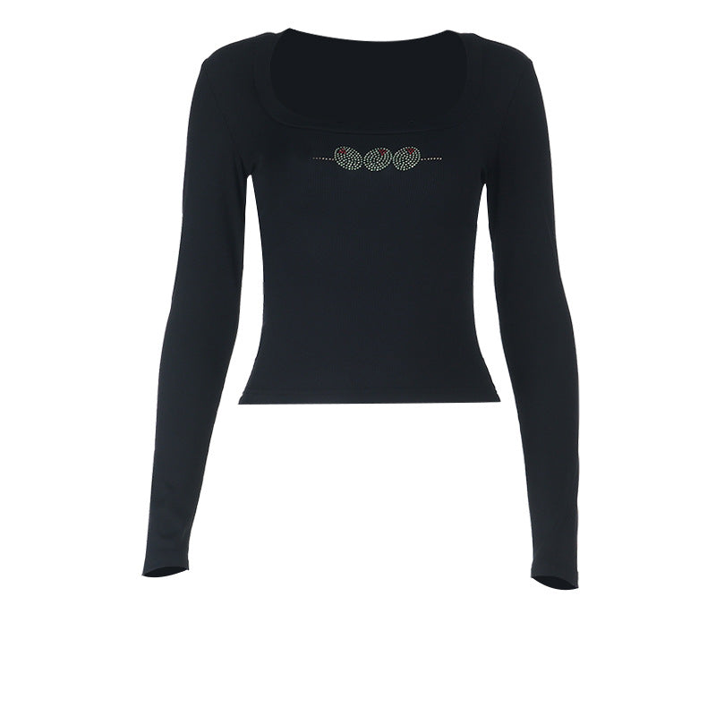 Women's long-sleeve shirt with colorful cactus motif and figure-hugging silhouette