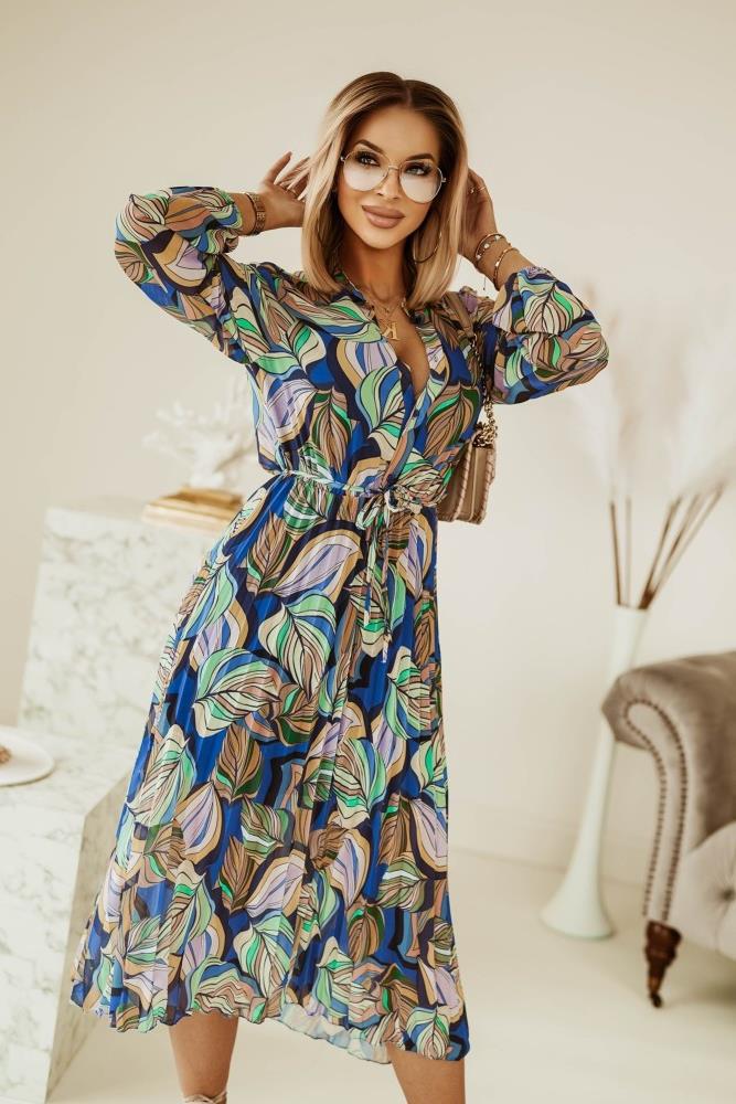 Maxi dress for ladies with a creative floral design and a belt at the waist Lune London