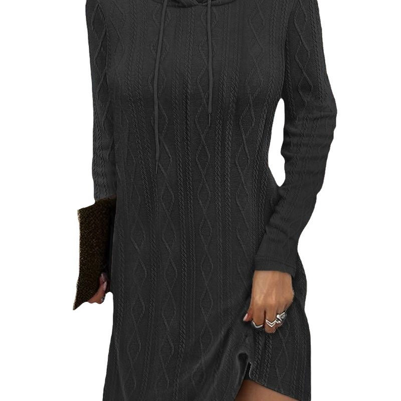 Hooded dress for women with textured knit pattern Lune London