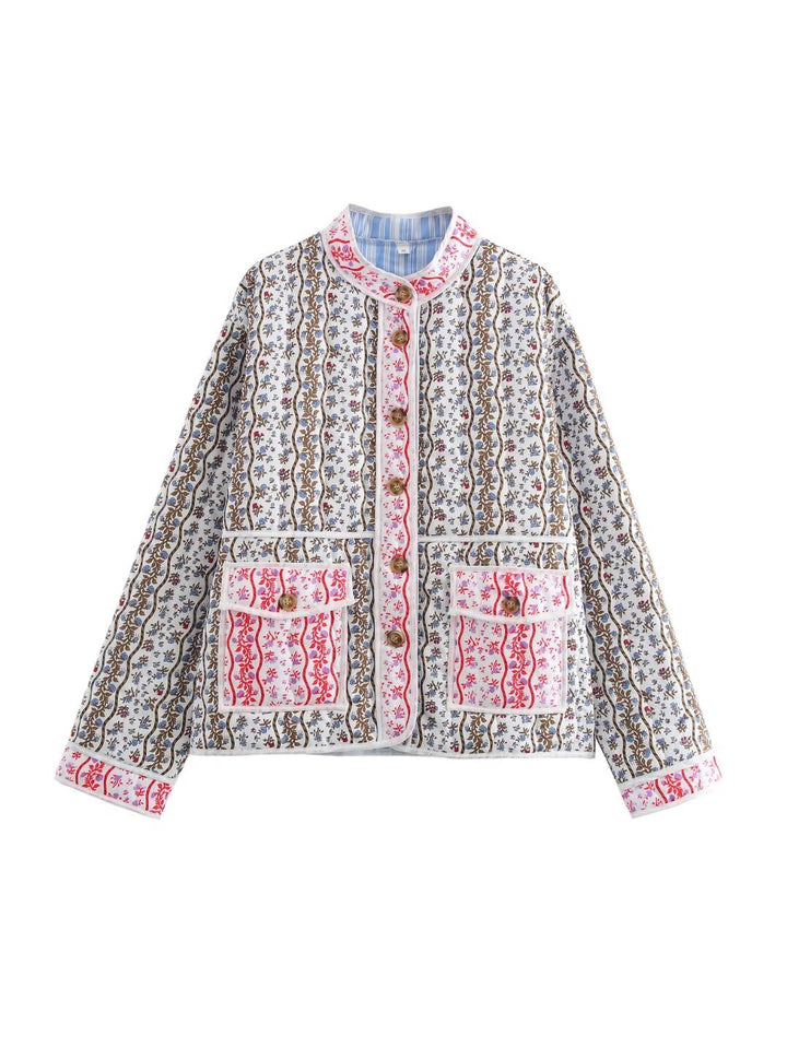 Ladies down jacket with floral patterns and practical pockets Lune London