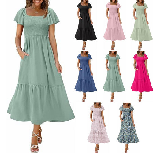 Maxi dress for women with thin straps and voluminous ruffles Lune London