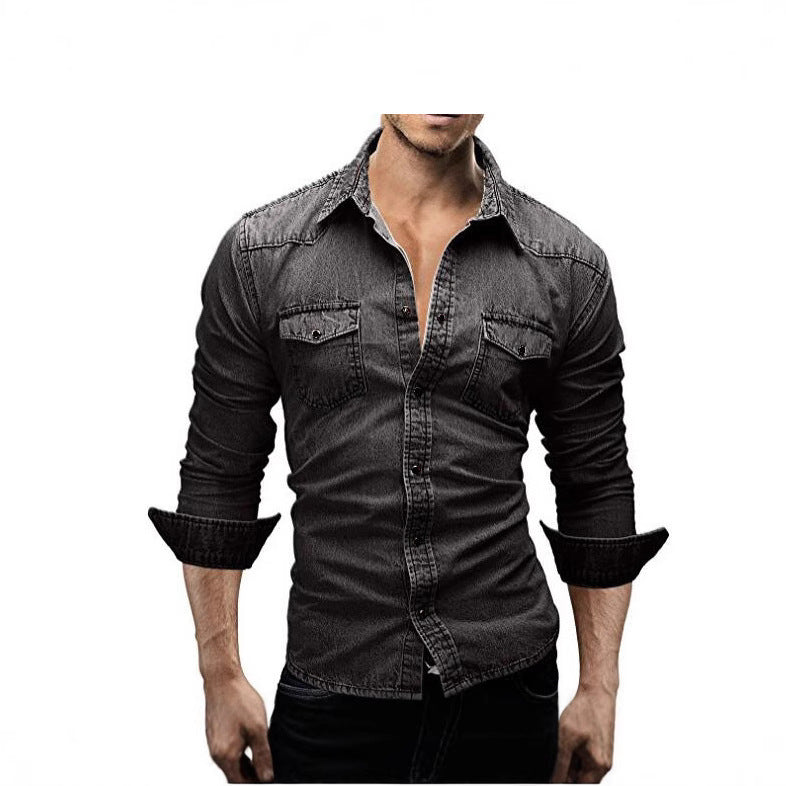 Men's denim shirt with stylish flap pockets and a fashionable slim fit Lune London