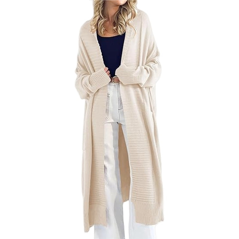 Femmes Long Cardigan Tricoté avec Motif Texturé et Poches Pratiques Chic & Stil