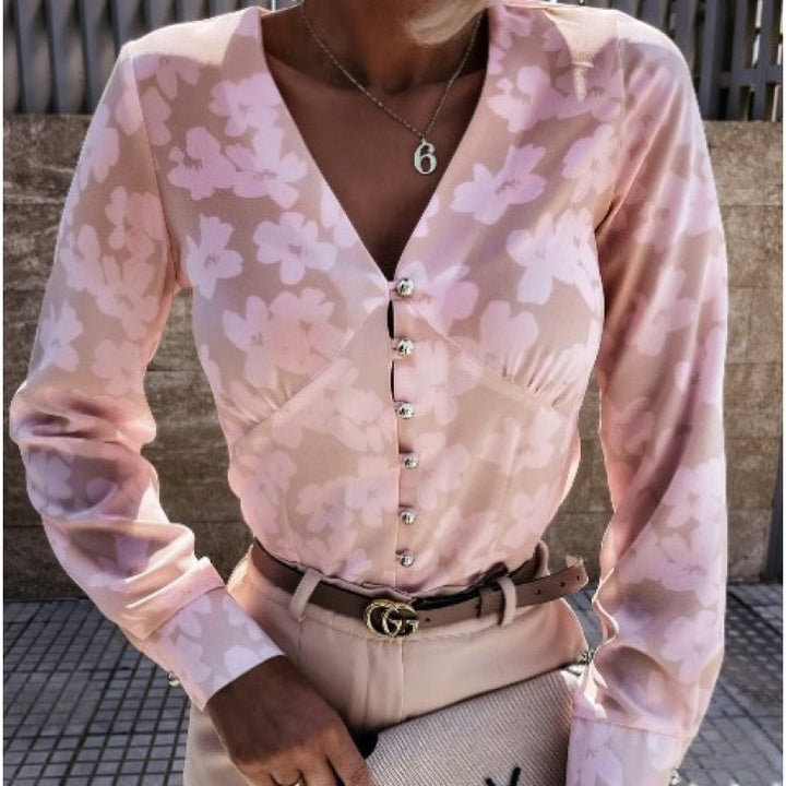 Women's blouse with floral print and button placket Lune London