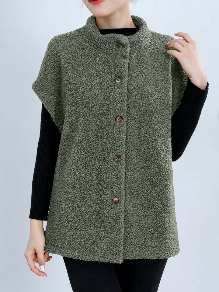 Ladies Cozy Cardigan with Buttons and Chic High Collar