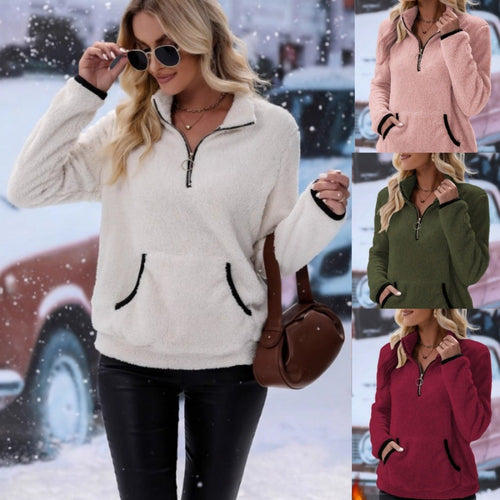 Fleece sweater for women with high collar and practical pockets Lune London