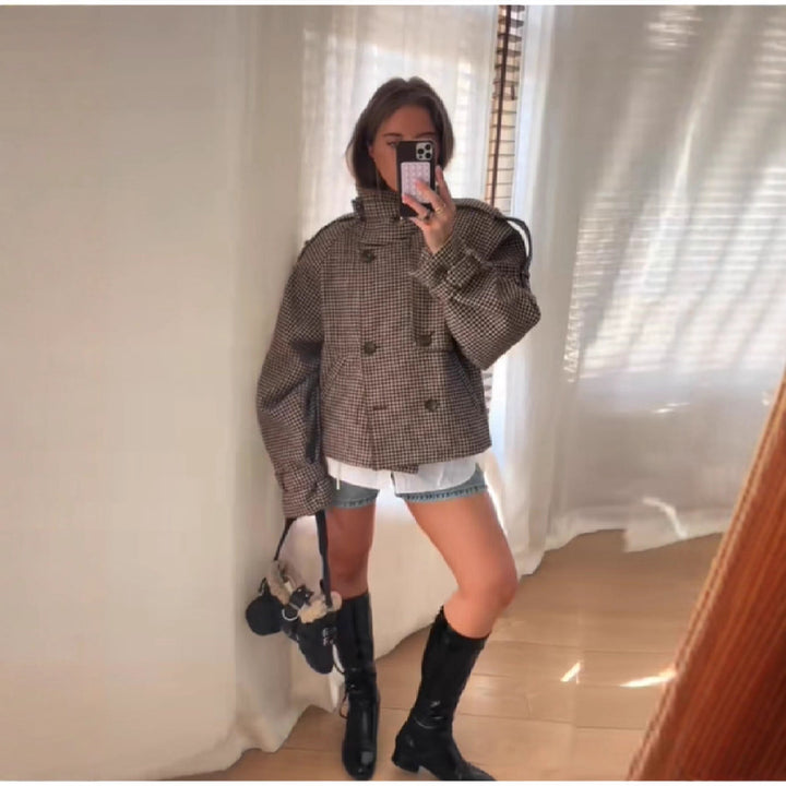 Veste surdimensionnée à la mode pour femmes avec motif à carreaux Chic & Stil