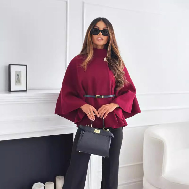 Ladies trendy and elegant poncho with belt at the waist Lune London