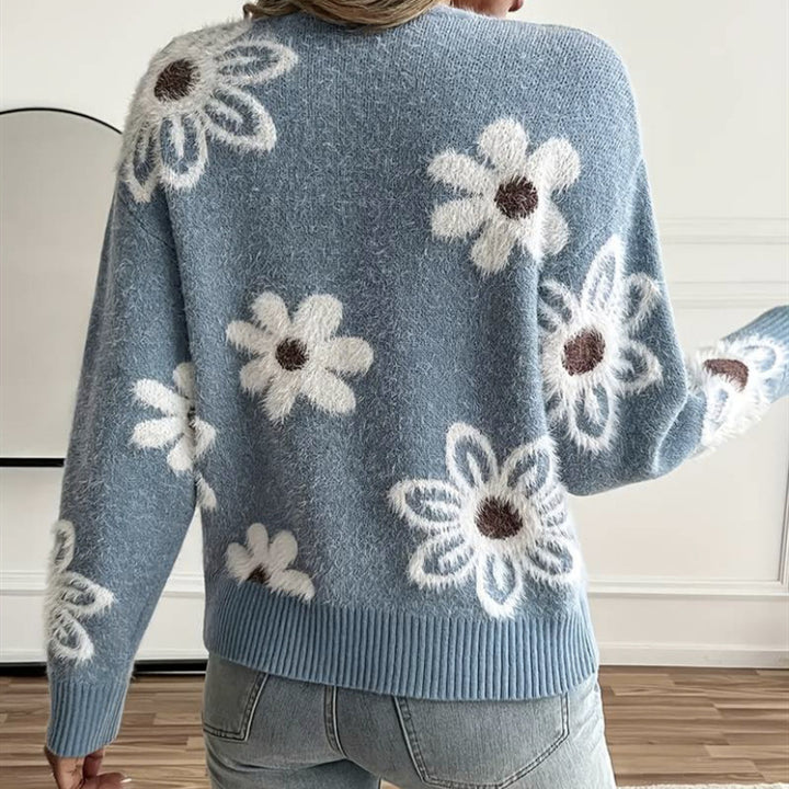 Trendy women's cardigan with floral appliqués Lune London