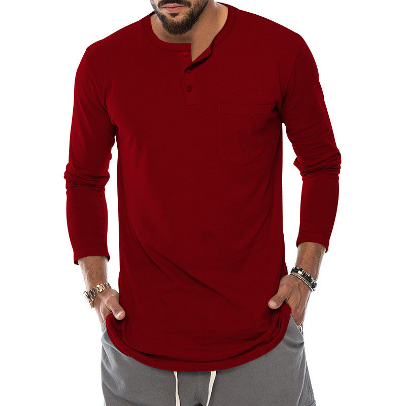 Men's Long Sleeve Henley Shirt with a stylish snap button and a practical chest pocket Lune London