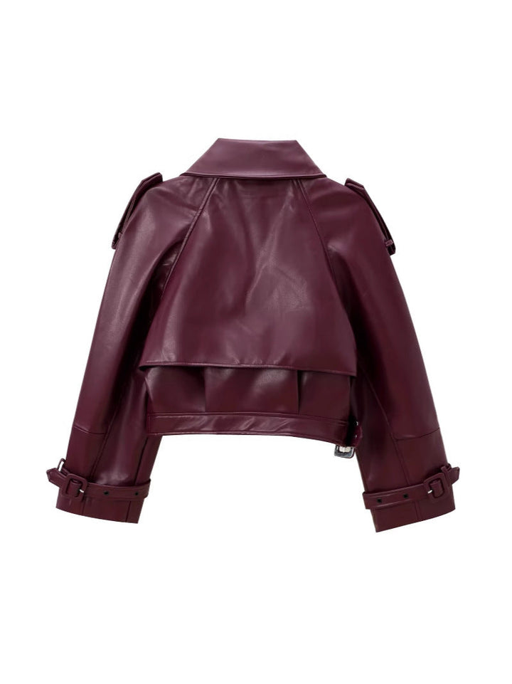 Women's Cropped Leather Motorcycle Jacket with Asymmetric Lapel Lune London